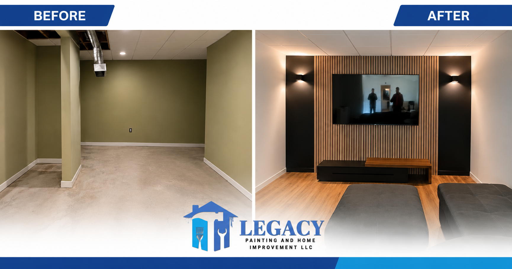 Basement remodeling before and after by Legacy Painting